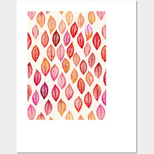 Watercolor Leaf Pattern in Autumn Colors Posters and Art